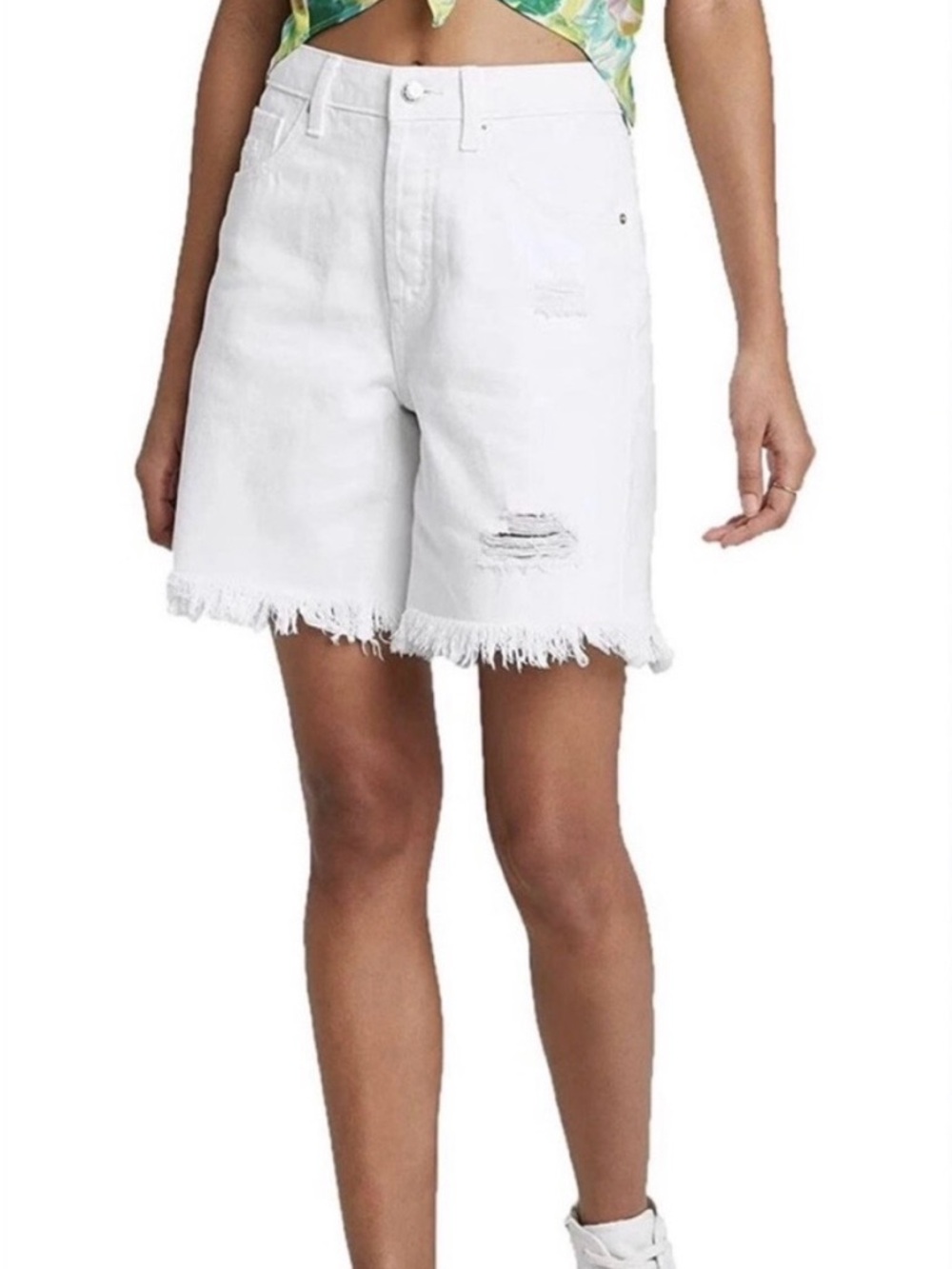 wild fable White Distressed Frayed-Hem Denim Shorts